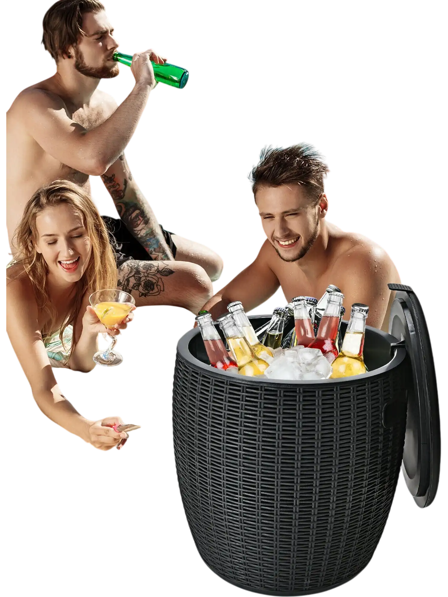 Costway 9.5 Gallon 4-in-1 Patio Rattan Cool Bar Cocktail Side Table Black 13279568 New