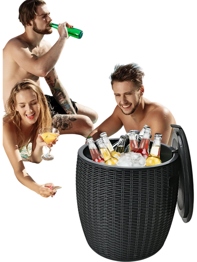 Costway 9.5 Gallon 4-in-1 Patio Rattan Cool Bar Cocktail Side Table Black 13279568 New