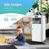 8000BTU portable air conditioner in white with remote control, ideal for bedrooms and small spaces, featuring quiet.