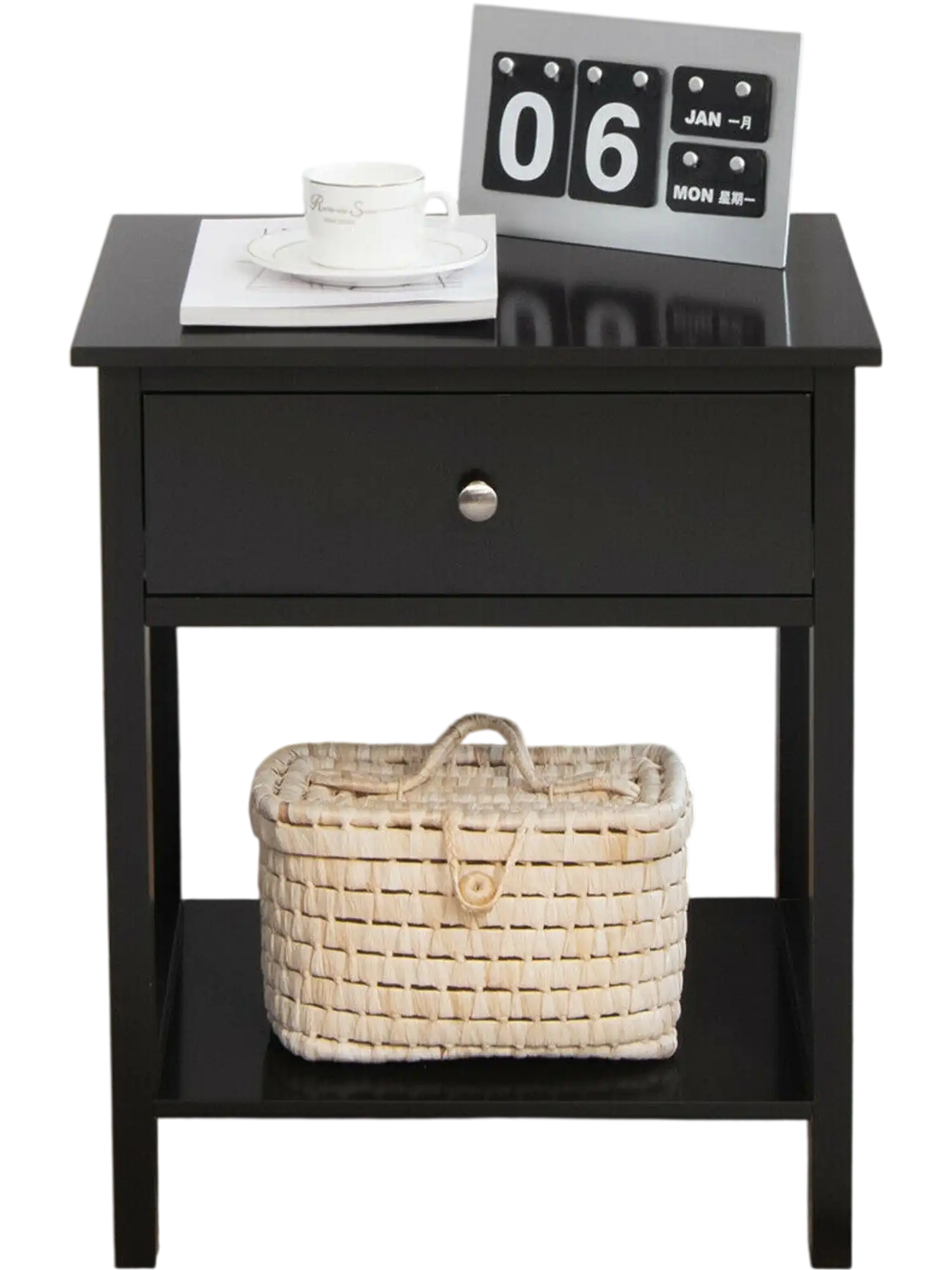 Costway Wooden Storage Side Table with Drawer Black 05712469 New