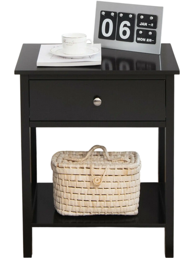 Costway Wooden Storage Side Table with Drawer Black 05712469 New