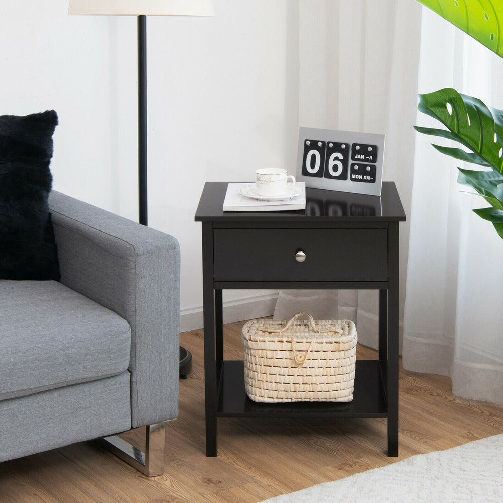 Wooden Storage Shelf with Drawer for Bedroom and Living Room-Black - Gallery View 1 of 10