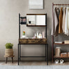 Industrial vanity table in bag-brown with adjustable mirror, spacious drawer, and stylish black metal frame for bedroom.