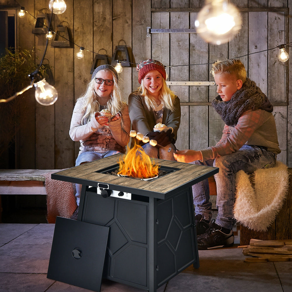 28-inch propane gas fire pit table with stainless steel burner, lava stone, and durable anti-rust steel frame for.