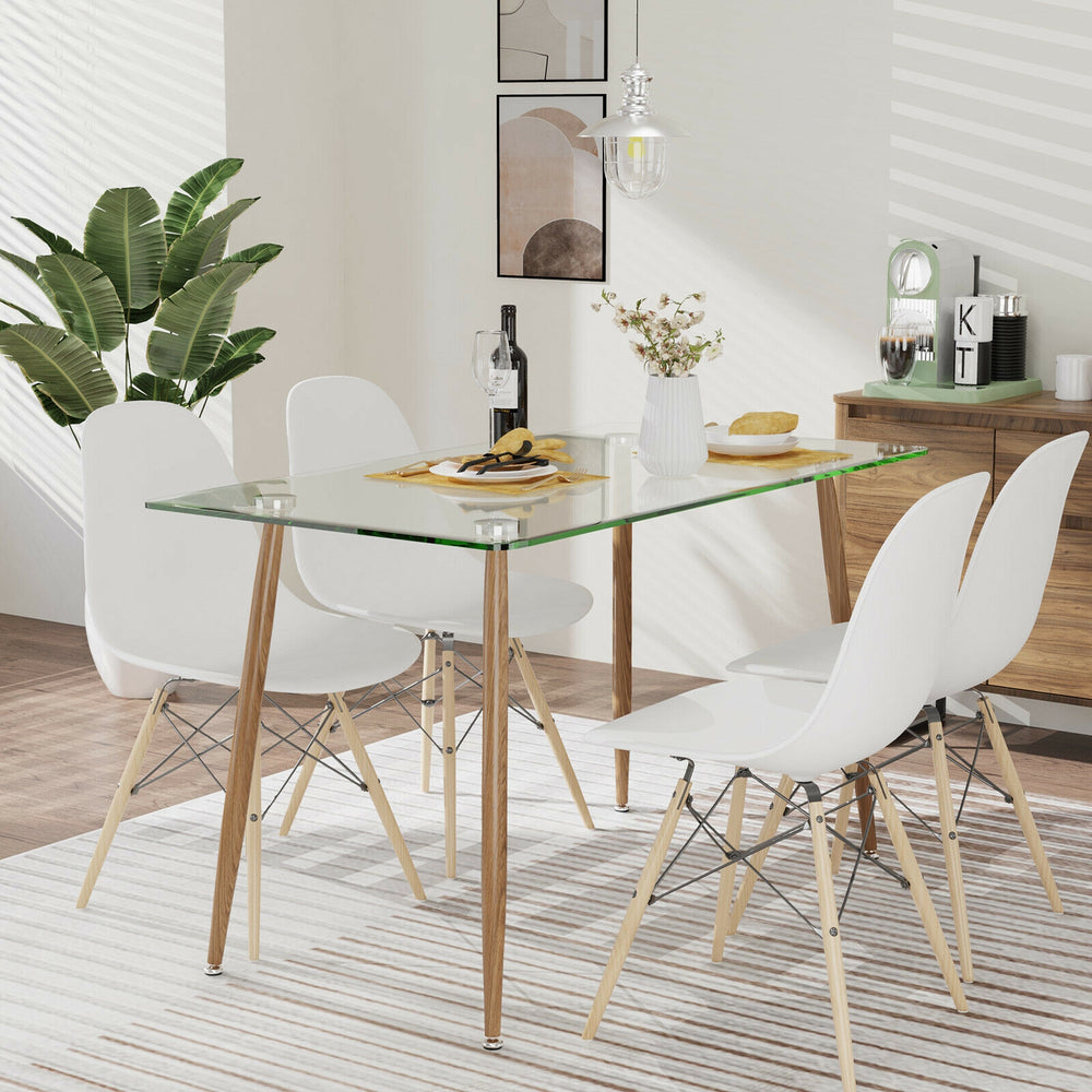 Modern Glass Rectangular Dining Table with Metal Legs-Natural - Gallery View 1 of 12