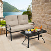 2 Pieces Patio Loveseat Bench Table Furniture Set with Cushioned Chair-Beige - Gallery View 1 of 8
