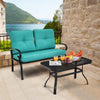 2PCS Patio Loveseat Bench Table Furniture Set with Cushioned Chair-Turquoise - Gallery View 1 of 9