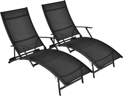Costway 2-Piece Patio Folding Stackable Chaise Lounge Chairs with Armrests Black 86217304 New