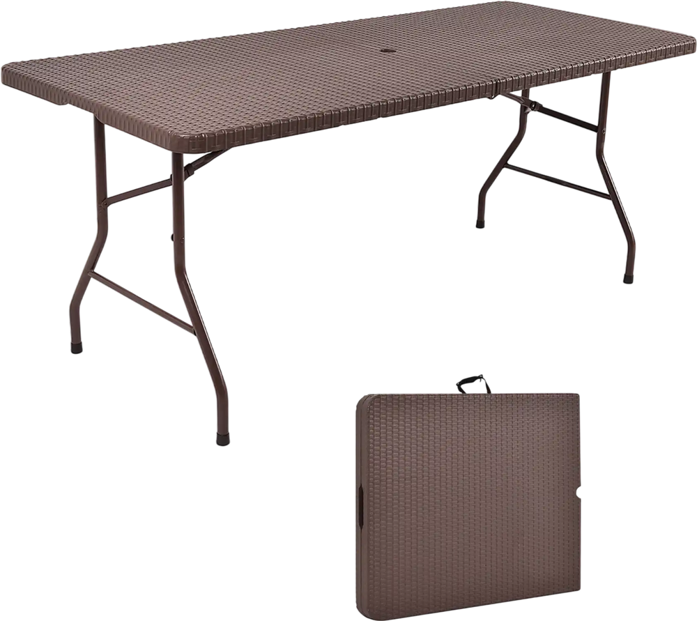 6 Feet Folding Portable Rattan Table with Carrying Handle