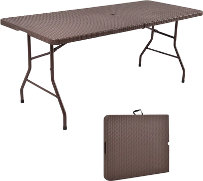 Costway 6' Folding Portable Rattan Picnic Table w/ Carrying Handle 51680273 New