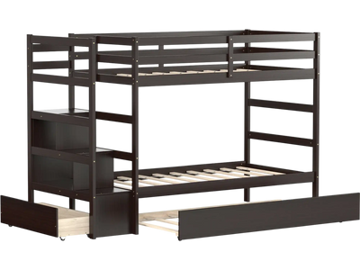 Costway Twin Over Twin Bunk Bed with Storage Shelf Drawer Trundle 94163027 New