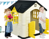 Children playing with the yellow Kid’s Playhouse, featuring open doors and windows for ventilation, perfect for outdoor.