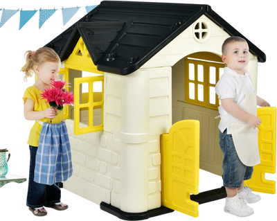 Costway Kids Pretend Playhouse Toy House 7-Pc Set Yellow 61253490 New