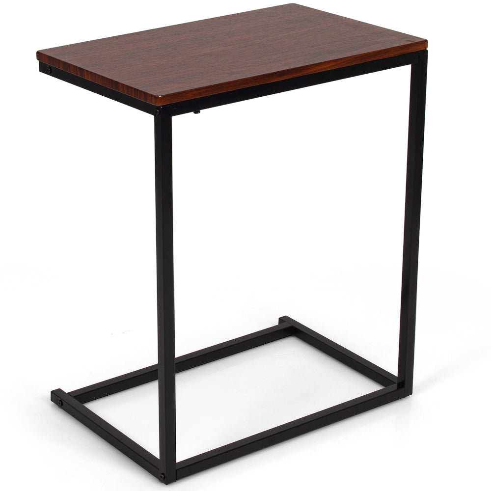 Stylish 26-inch dark brown side table with sturdy steel frame, perfect as a laptop holder beside sofa or bed.