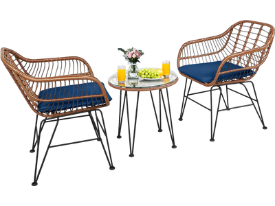 Costway 3-Pc Patio Rattan Bistro Set w/ Cushion Navy 80245196 New