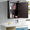 Wall-mounted bathroom medicine cabinet with two shelves, featuring a magnetic lock for secure storage and easy access.
