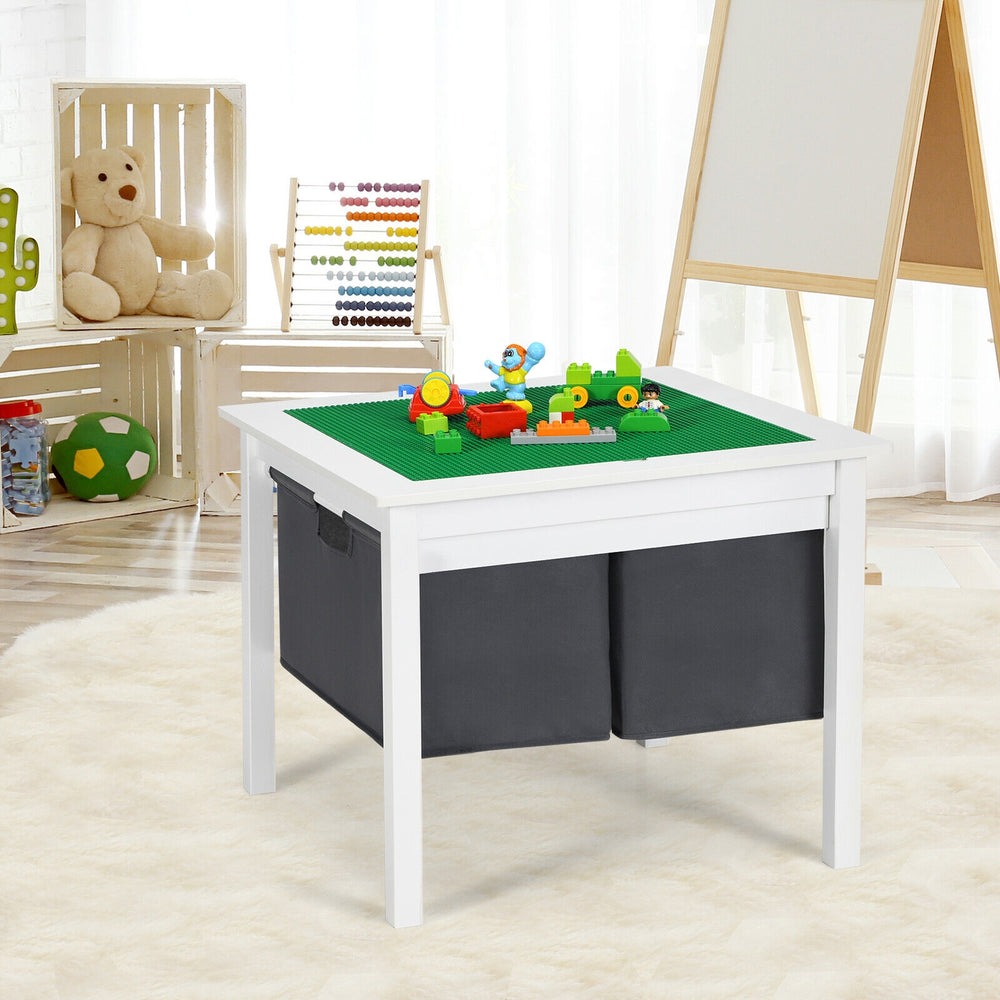 Kids double-sided activity building block table in white with storage drawers, perfect for play, reading, and.