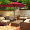 Dark red 10 feet outdoor patio umbrella with tilt adjustment, set in a stylish seating area for sun protection.