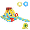 Inflatable Dual Slide Water Park with climbing wall, slides, and pool, made of durable Oxford cloth for outdoor fun.