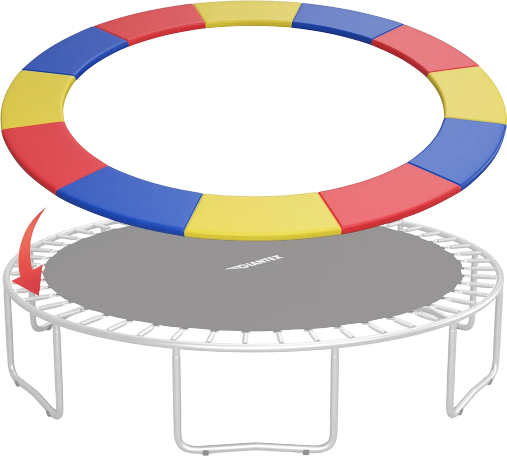 Multicolor trampoline spring cover with high-density PVC and EPE foam for safety, designed for 15 feet trampolines.