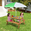 Kids enjoying the 3-in-1 outdoor picnic water sand table with umbrella, perfect for playtime in the yard.