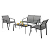 4-piece patio furniture set featuring a loveseat, two chairs, and a glass table in gray for outdoor relaxation.