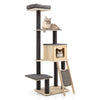 5-tier wooden cat tower with washable gray cushions, featuring a condo, platforms, and scratching posts for feline fun.