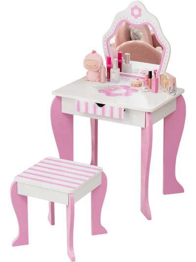 Costway 2-in-1 Toddler Kids Vanity Set Detachable Top White 91382764 New