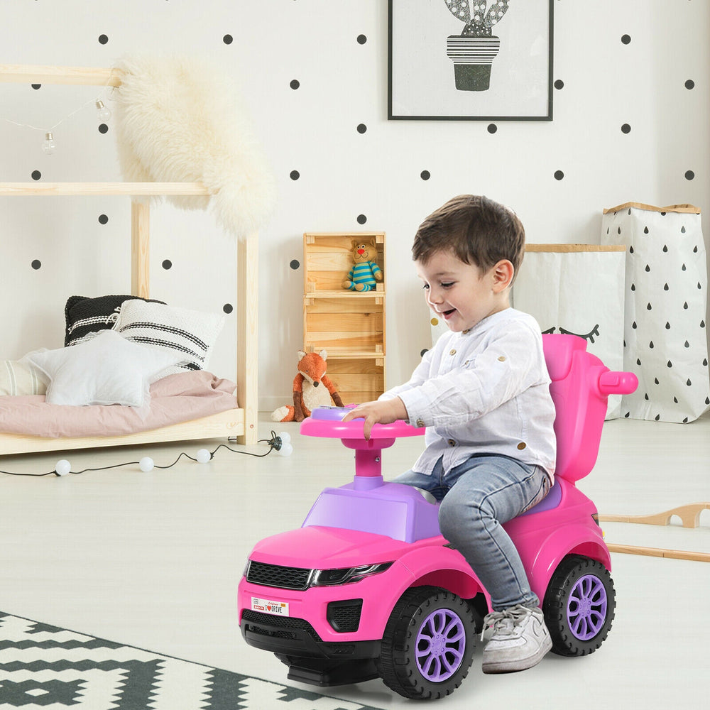 3 in 1 Ride on Push Car Toddler Stroller Sliding Car with Music-Pink - Gallery View 1 of 12