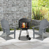 28-inch portable black fire pit on wheels with log grate, ideal for heating and barbecue in outdoor settings.