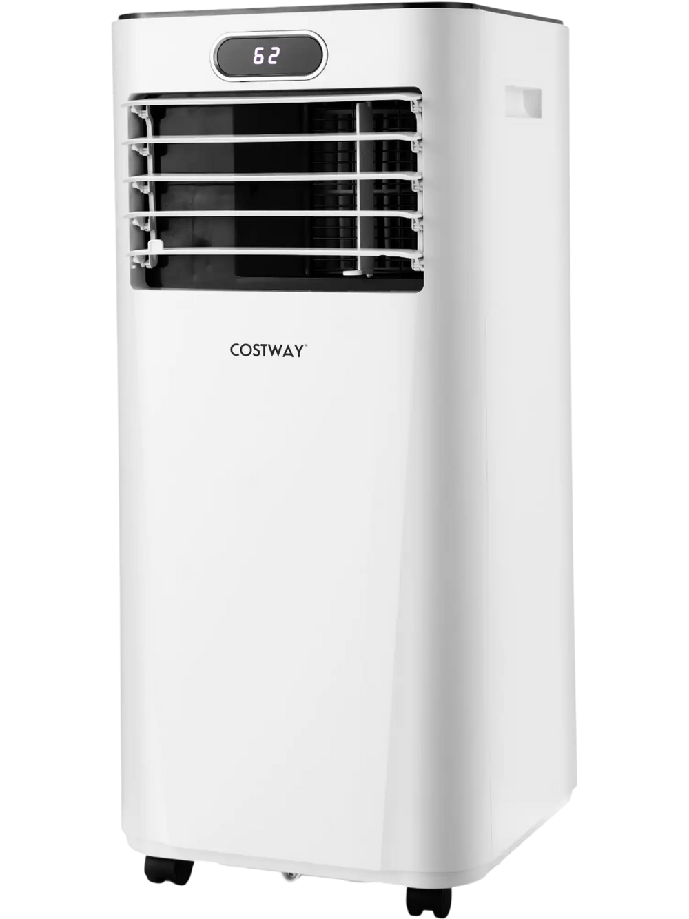 Portable 8000BTU air conditioner in white with remote control, ideal for bedrooms and small apartments.