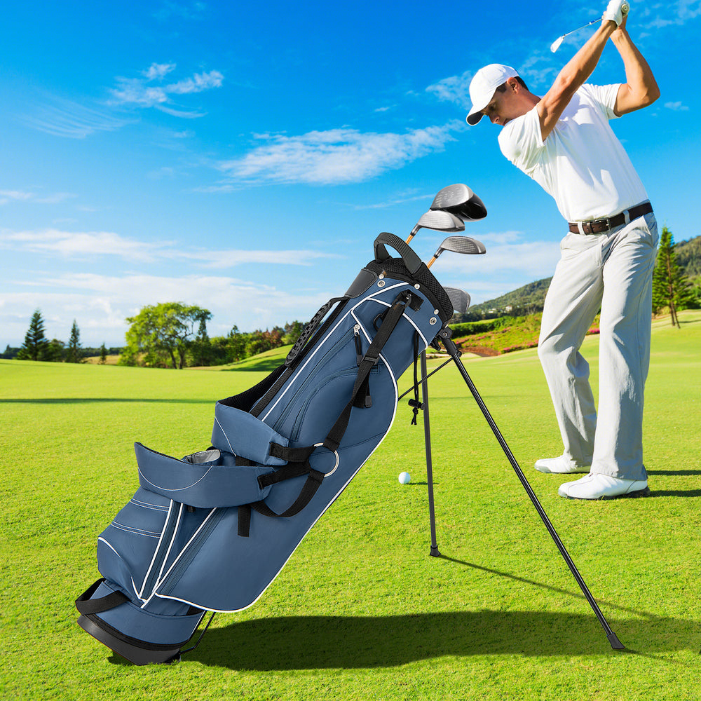 Golf Stand Cart Bag with 4 Way Divider Carry Organizer Pockets-Blue - Gallery View 1 of 10