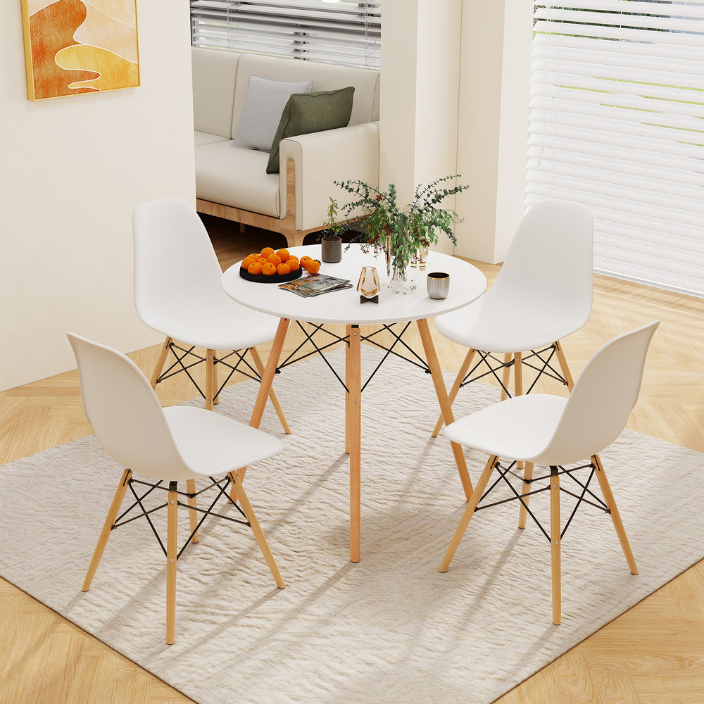 Round modern dining table with solid beech wood legs, 31.5-inch tabletop, perfect for small spaces and versatile use.