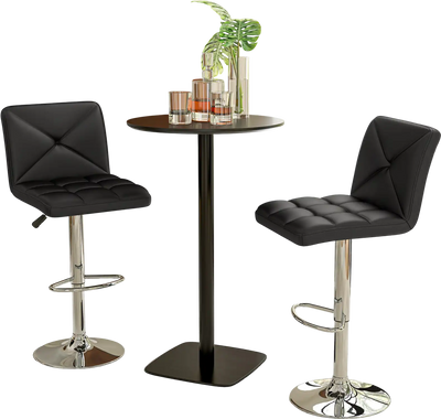 Costway Adjustable Swivel PU Leather Bar Stools Set of 2 Black 68495123 New