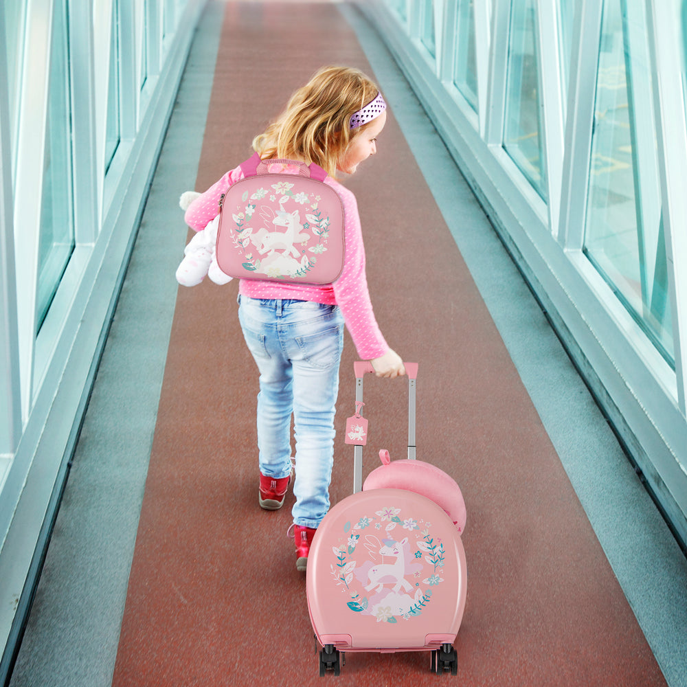 Kids Luggage Set with 14 Inches Carry-on Hardside Spinner Toddler Luggage and 10 Inches Backpack-Pink - Gallery View 1 of 10