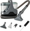 600W upholstery cleaner machine in gray with versatile attachments for deep cleaning couches, carpets, and stairs.