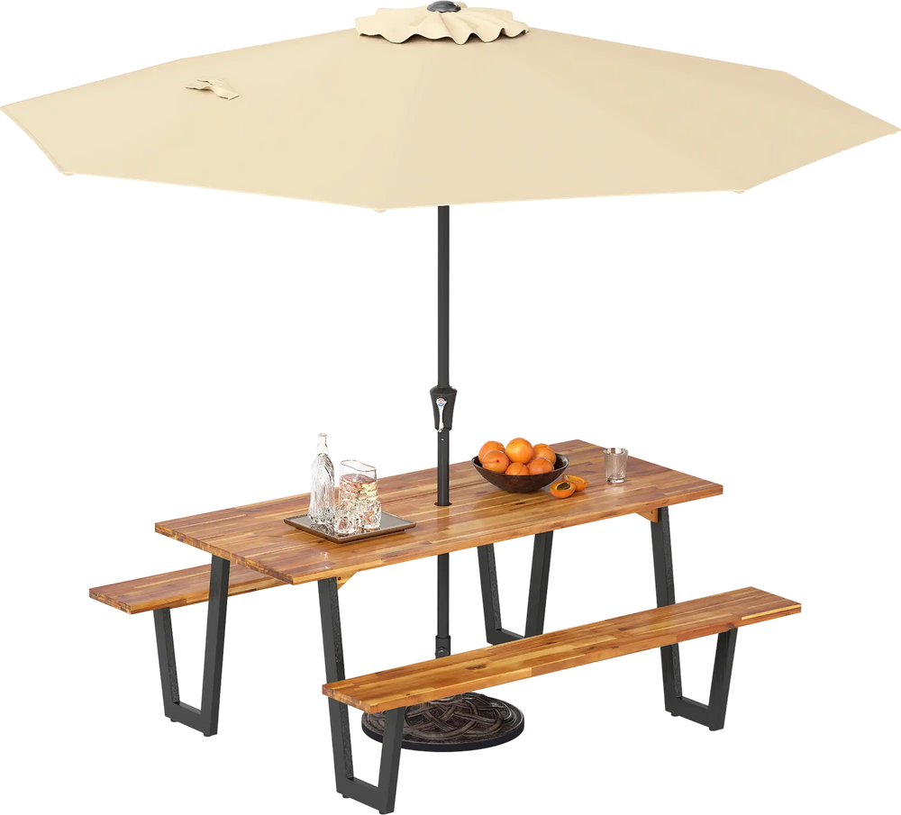 Outdoor Dining Table Set for 6 with 10 Feet Umbrella and Base