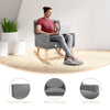 Upholstered rocking chair with ergonomic design, gray fabric, cushioned seat, and solid wood base for comfort and.