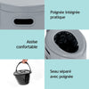 Portable 5L travel toilet with removable inner bucket, paper holder, and ergonomic design for outdoor convenience.
