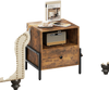 Rustic brown nightstand with charging station, drawer, and open compartment, perfect as a sofa side table.