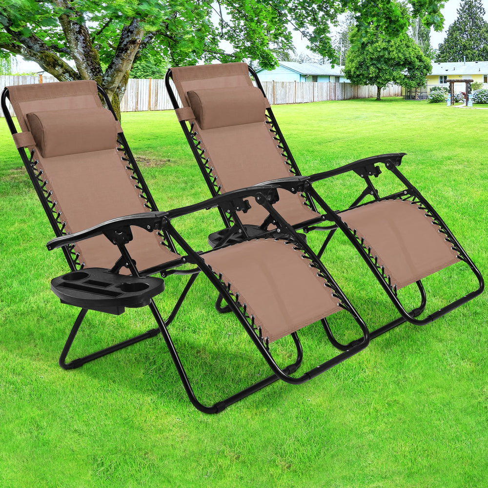 2 Pieces Folding Lounge Chair with Zero Gravity-Brown - Gallery View 1 of 10