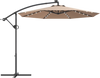 10 ft solar-powered LED patio offset umbrella in beige with 360° rotation and weather-resistant fabric for outdoor use.