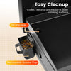 Grease cup collects excess grease for easy cleanup on the 1-burner portable gas griddle with a non-stick ceramic plate.