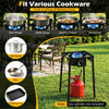 1 Burner propane stove with 80000 BTU, adjustable regulator, and hose, perfect for camping and outdoor cooking.