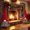 Mini tabletop Christmas tree with Santa-inspired design, 105 frosted tips, and 20 warm white LED lights for festive decor.