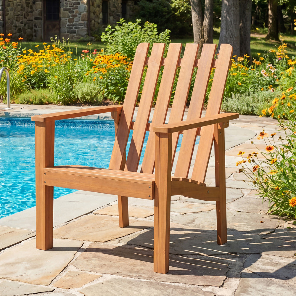 1 Pack Acacia Wood Outdoor Patio Chair with Slatted Backrest and Seat Built-in Armrest - Gallery View 1 of 9