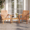 Acacia wood outdoor patio chair with slatted backrest and built-in armrests, perfect for relaxing on the porch.