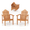 Stackable Adirondack chairs made of solid acacia wood, perfect for patio seating and outdoor relaxation.