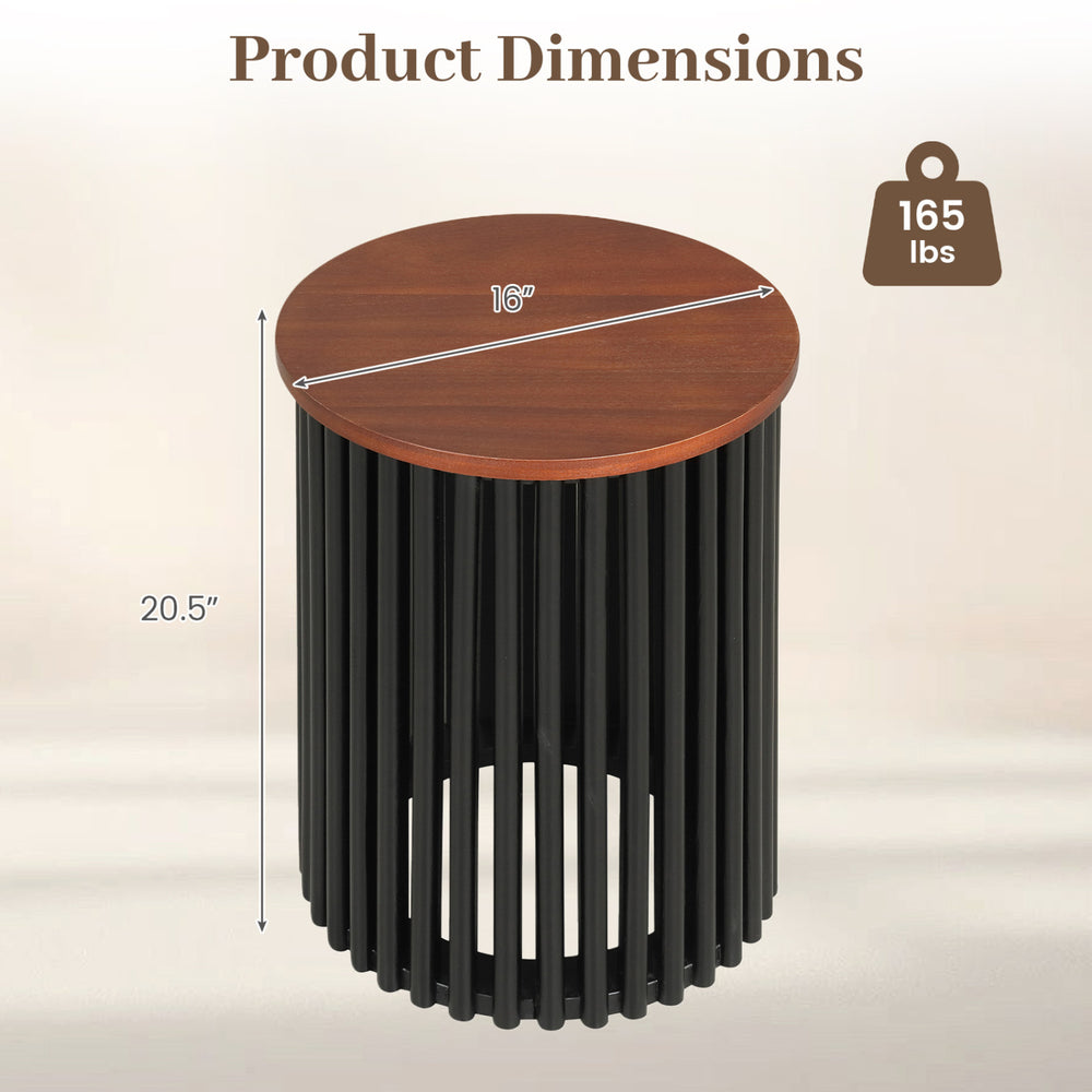 Elegant round coffee table made of solid acacia wood, featuring a walnut finish and modern design for living room use.