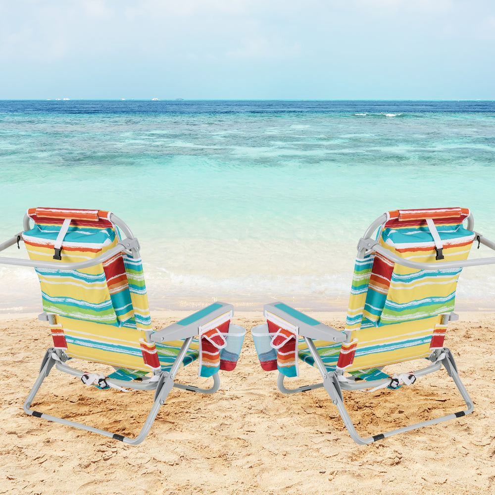1 Piece Foldable Backpack Beach Chair with Cup Holder and Storage Pockets for Outdoor-Multicolor - Gallery View 1 of 10